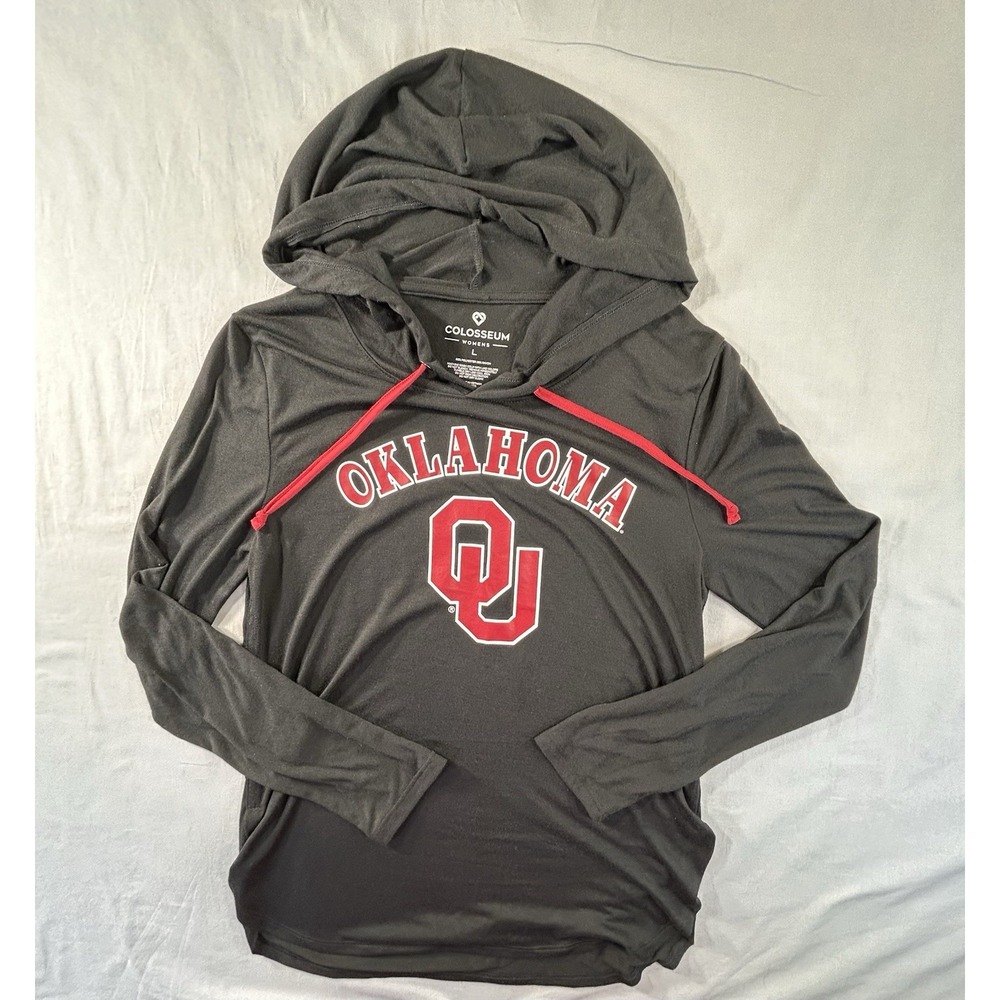 Colosseum Oklahoma Sooners Lightweight Hooded Long Sleeve Tshirt Women's Large